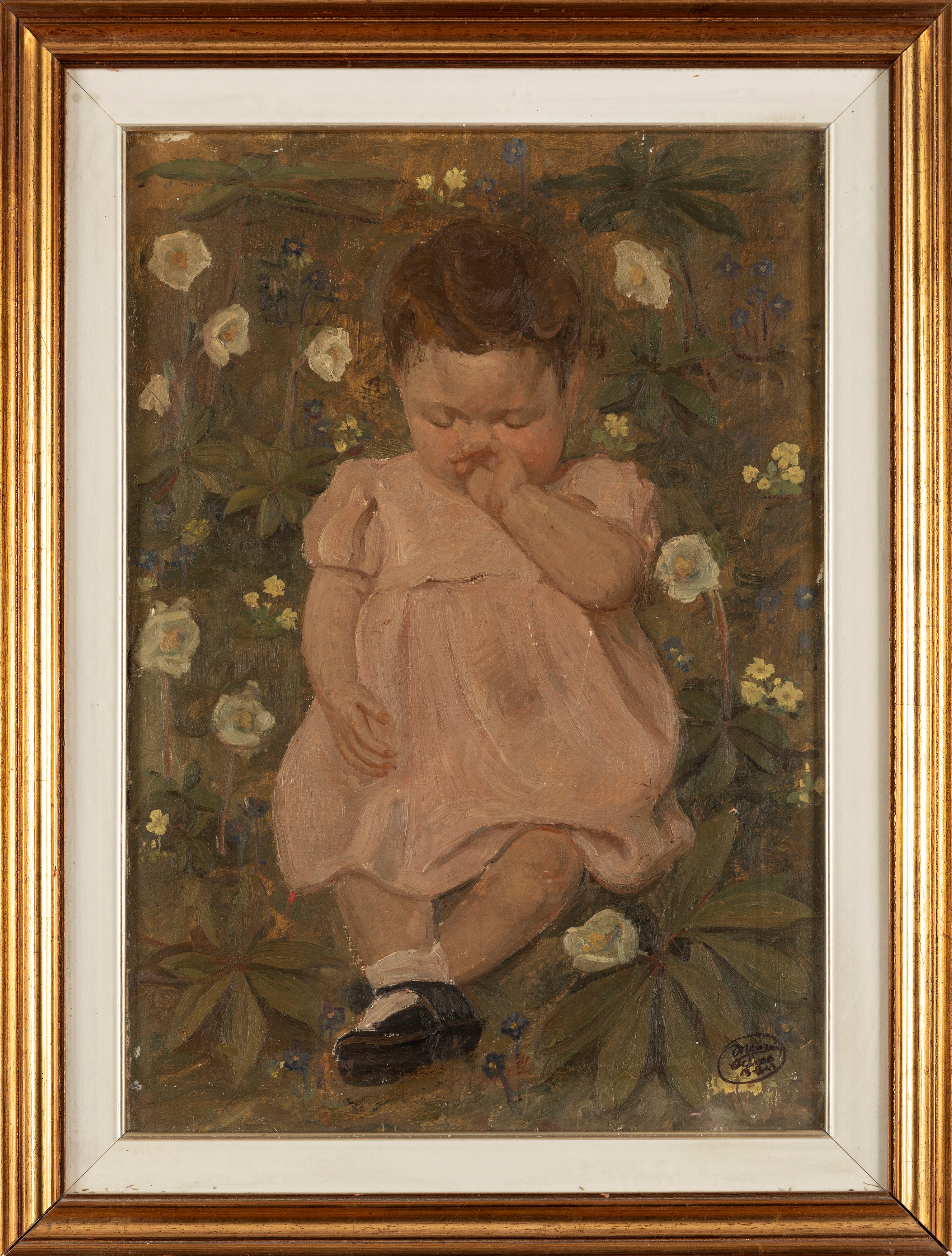 Artista Lombardo, Secolo XX - Autore Ignoto, Bimba sul prato, olio su tela, 1943