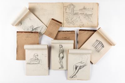 Lotto Composto da Numerosi Disegni, Album e Documenti di Misure e Tecniche Diverse