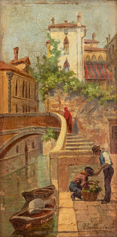 Venditore a Venezia, olio su tavola