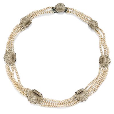 Girocollo in oro bianco 18k con perle e diamanti