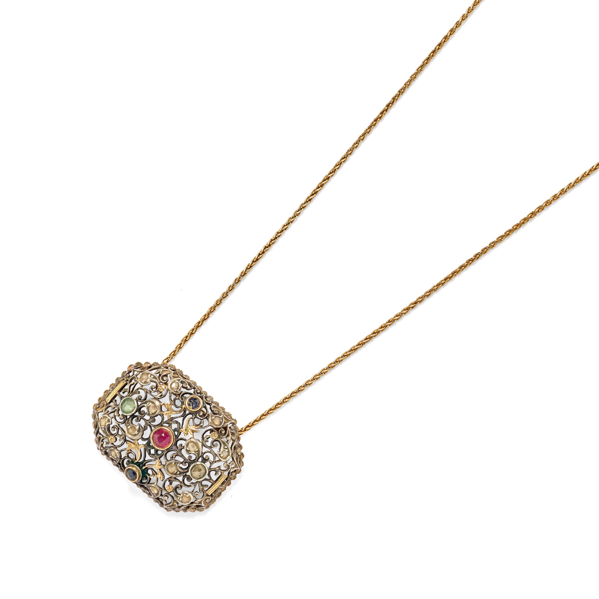 Collana e anello in oro giallo 18k e argento con pietre preziose