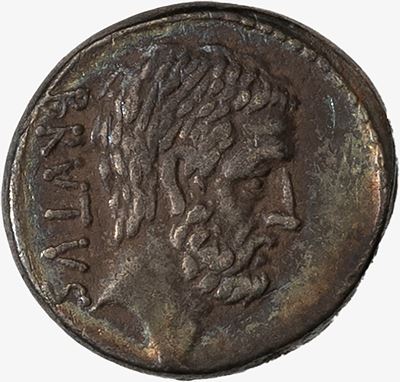 Denario al nome di Bruto, databile al 54 a.C.