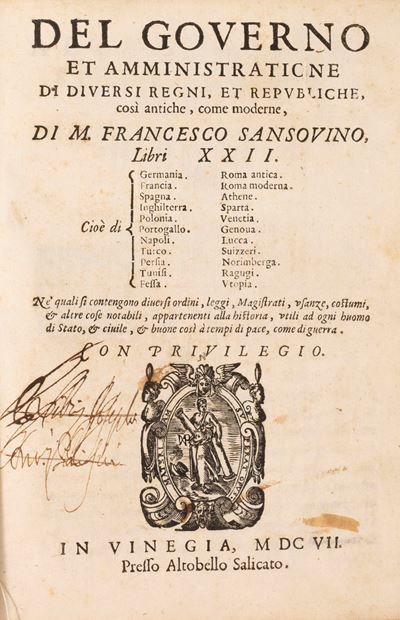 Sansovino, Del governo et Amministratione di diversi Regni et Republiche - 1607