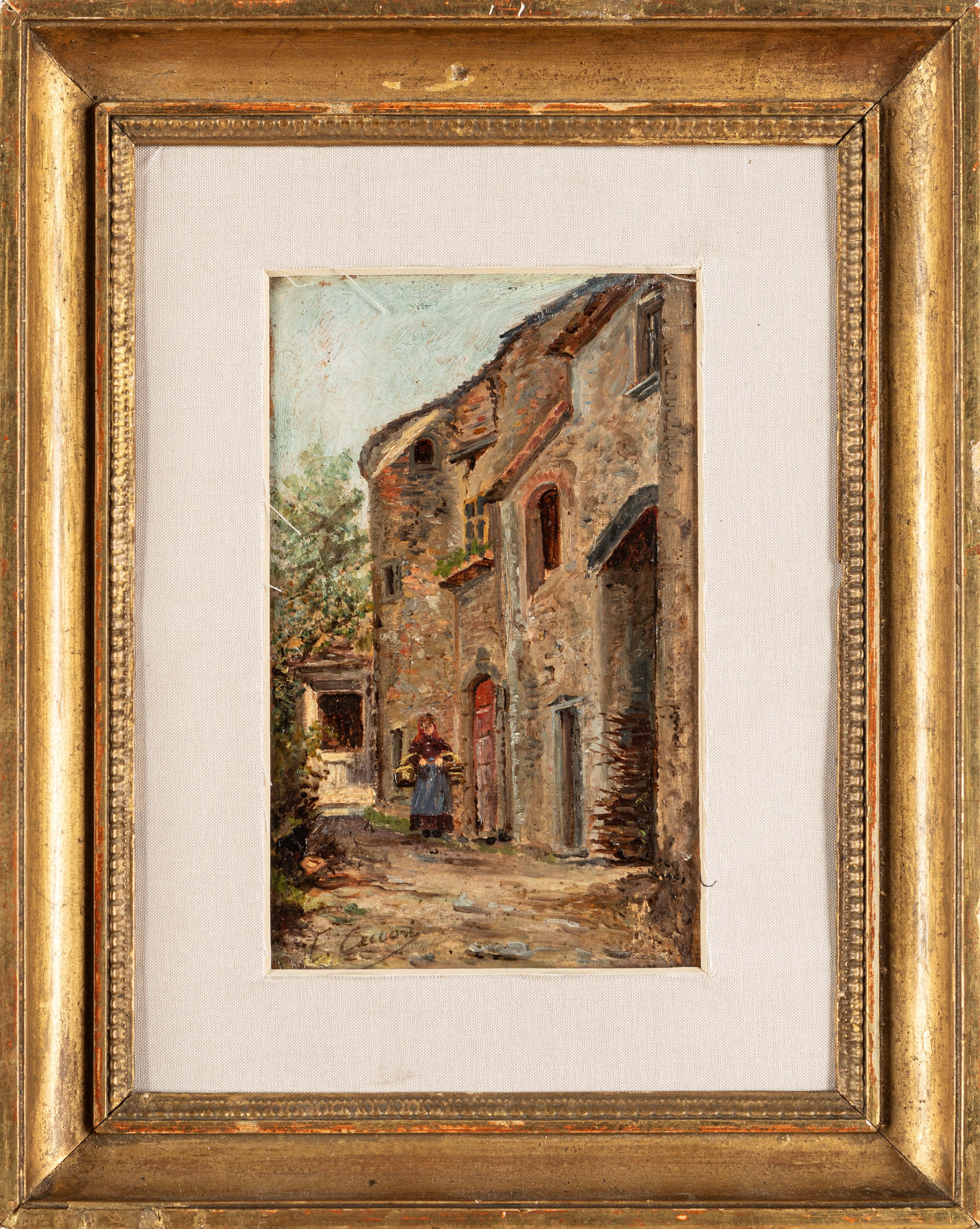 Eugenio Cecconi - Borgo toscano, olio su tavola