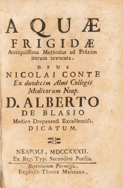 Aquae frigidae antiquissima methodus ad praxim iterum revocata, 1732