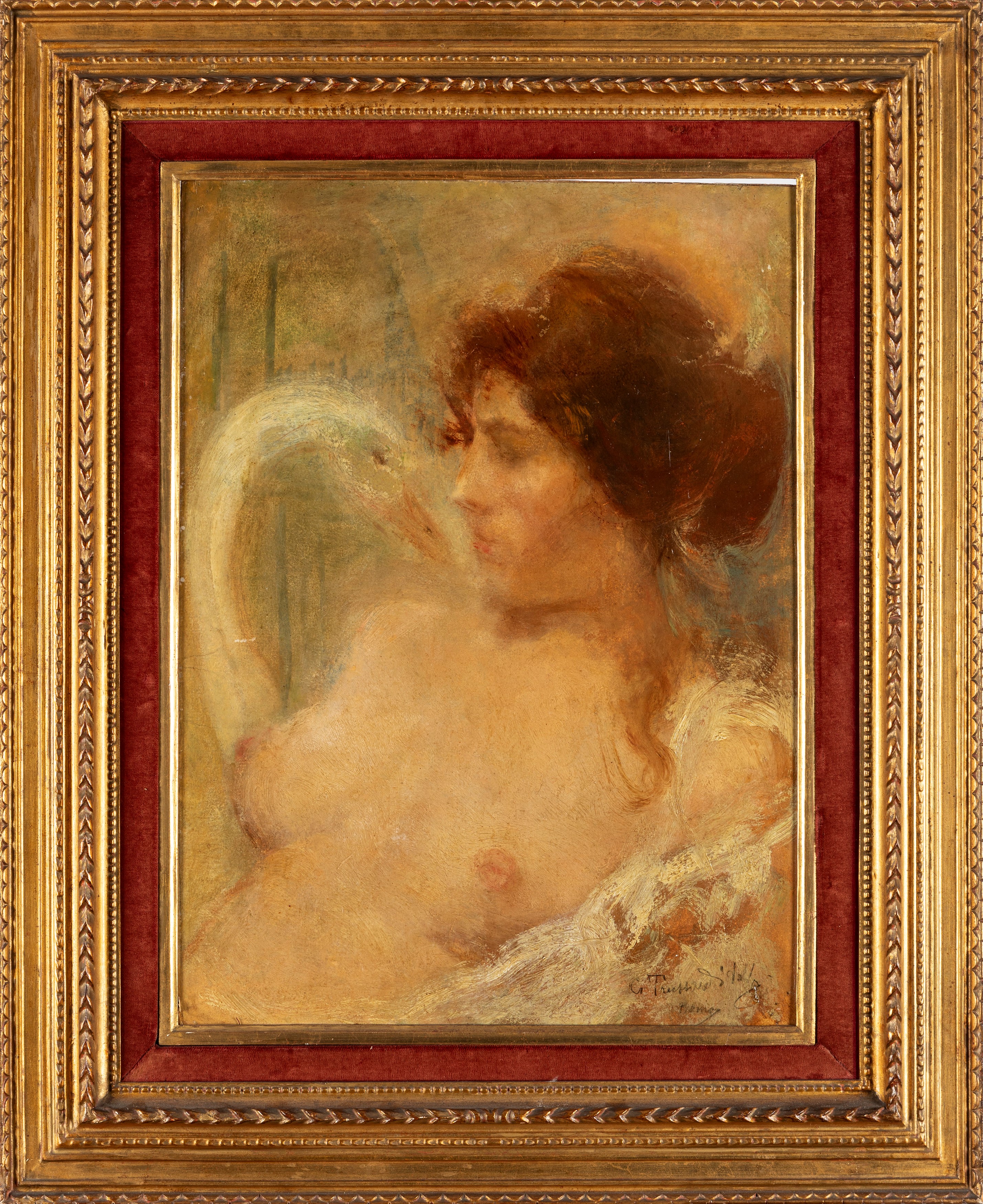 Giovanni Trussardi Volpi - Leda, olio su carta applicata a cartone