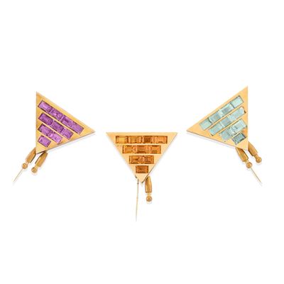 Tre spille in oro rosso 14k con pietre preziose