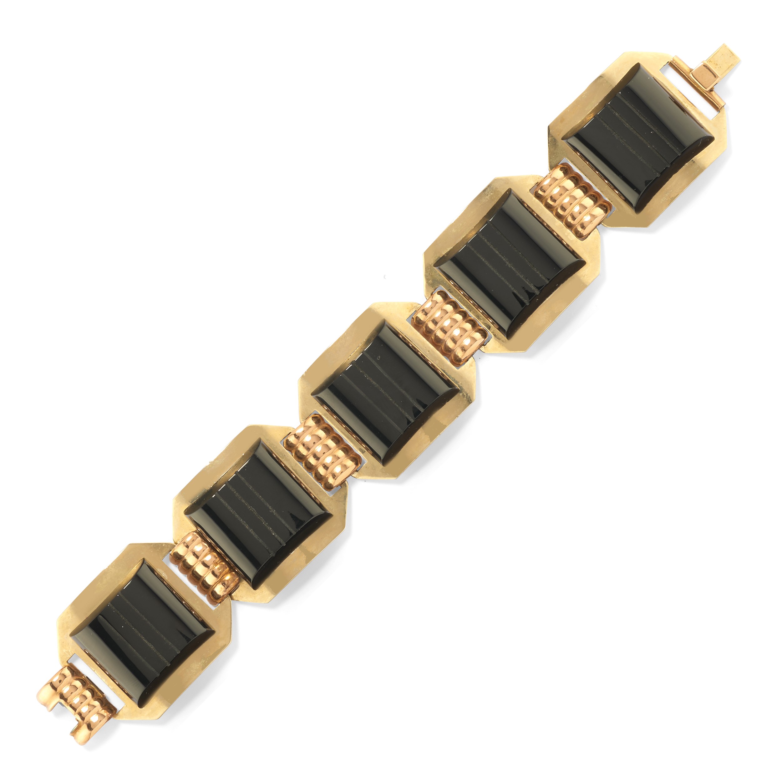 Tre bracciali in oro 18k con inserti colorati