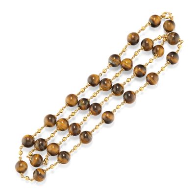 Collana in oro giallo 18K con boules in occhio di tigre