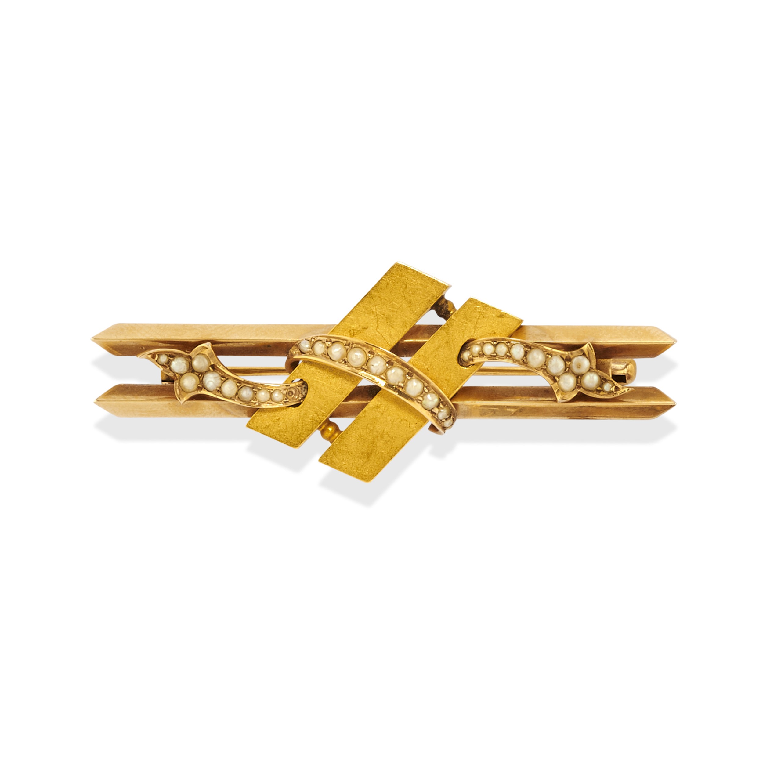 Lotto di gioielli in oro giallo 18k e bassa caratura, composto da due spille e tre coppie di orec...