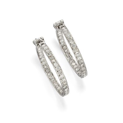 Orecchini in oro bianco 18k con diamanti taglio huit-huit, peso totale ct 3,50