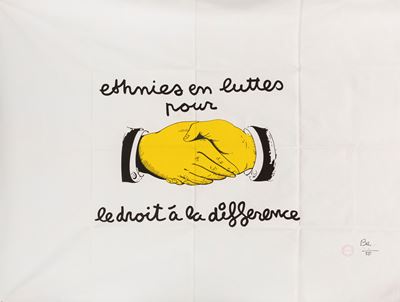 Ethnies en luttes pour le droit à la difference, serigrafia a colori su tessuto, es. 18/50
