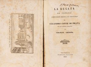 La regata de Venezia. Composizion poetica in vernacolo de Cleandro Conte di Prata co una letera analoga de Emanuel Cicogna.
