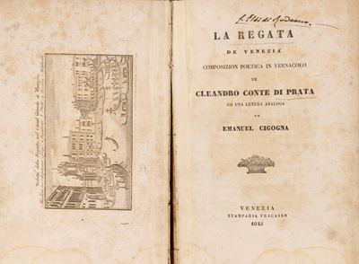 Cleandro Conte di Prata, La regata di Venezia. Composizione poetica in vernacolo con lettera di E...