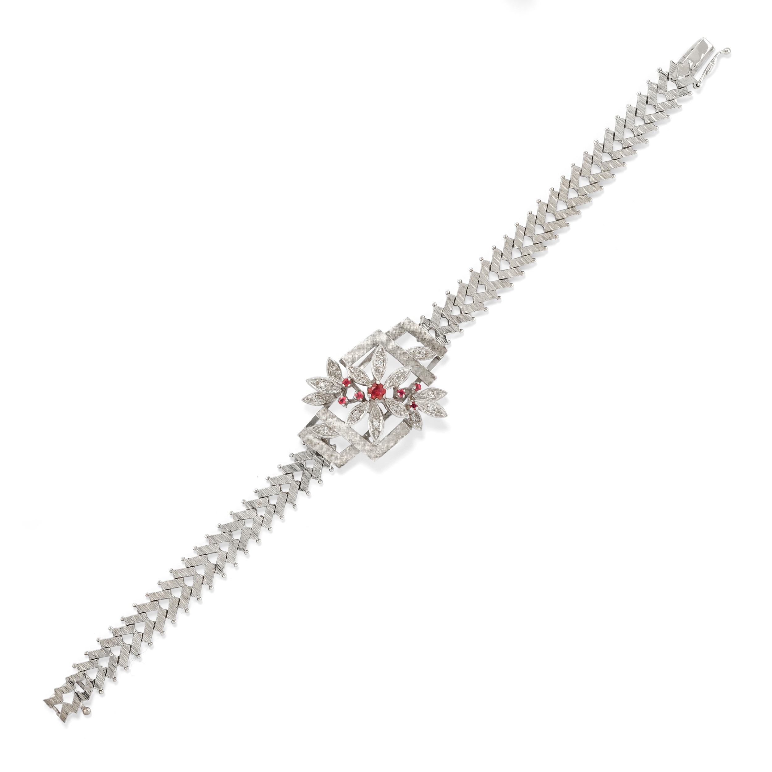 Due bracciali in oro bianco 18k con zaffiri, diamanti e rubini