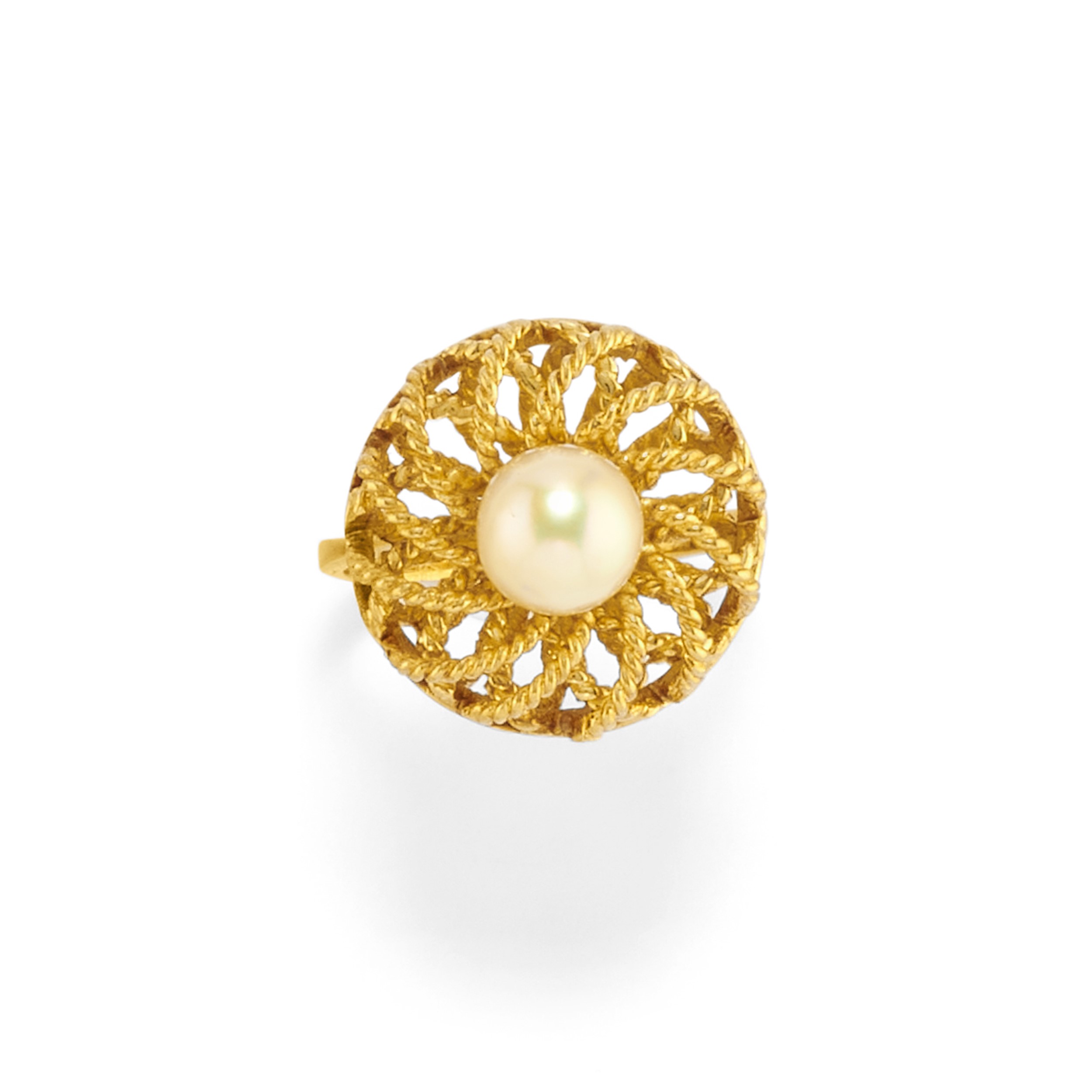 Cinque anelli in oro giallo 18k con zaffiri, rubini, diamanti, perle coltivate, onice e ambra