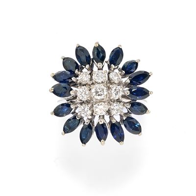 Anello in oro bianco 18k con zaffiri e diamanti