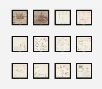 Dolce&Gabbana, Collezione completa di 12 Foulard in twill di seta con disegni di Leonardo Da Vinc...