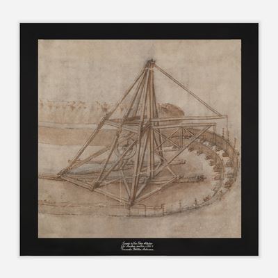 Foulard Dolce & Gabbana, Esemplare unico con disegni di Leonardo da Vinci, 'Macchina scavatrice'