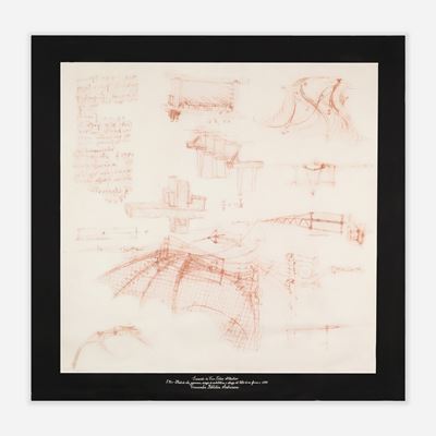 Leonardo da Vinci, Foulard in twill di seta con disegni di ala meccanica e schizzi architettonici