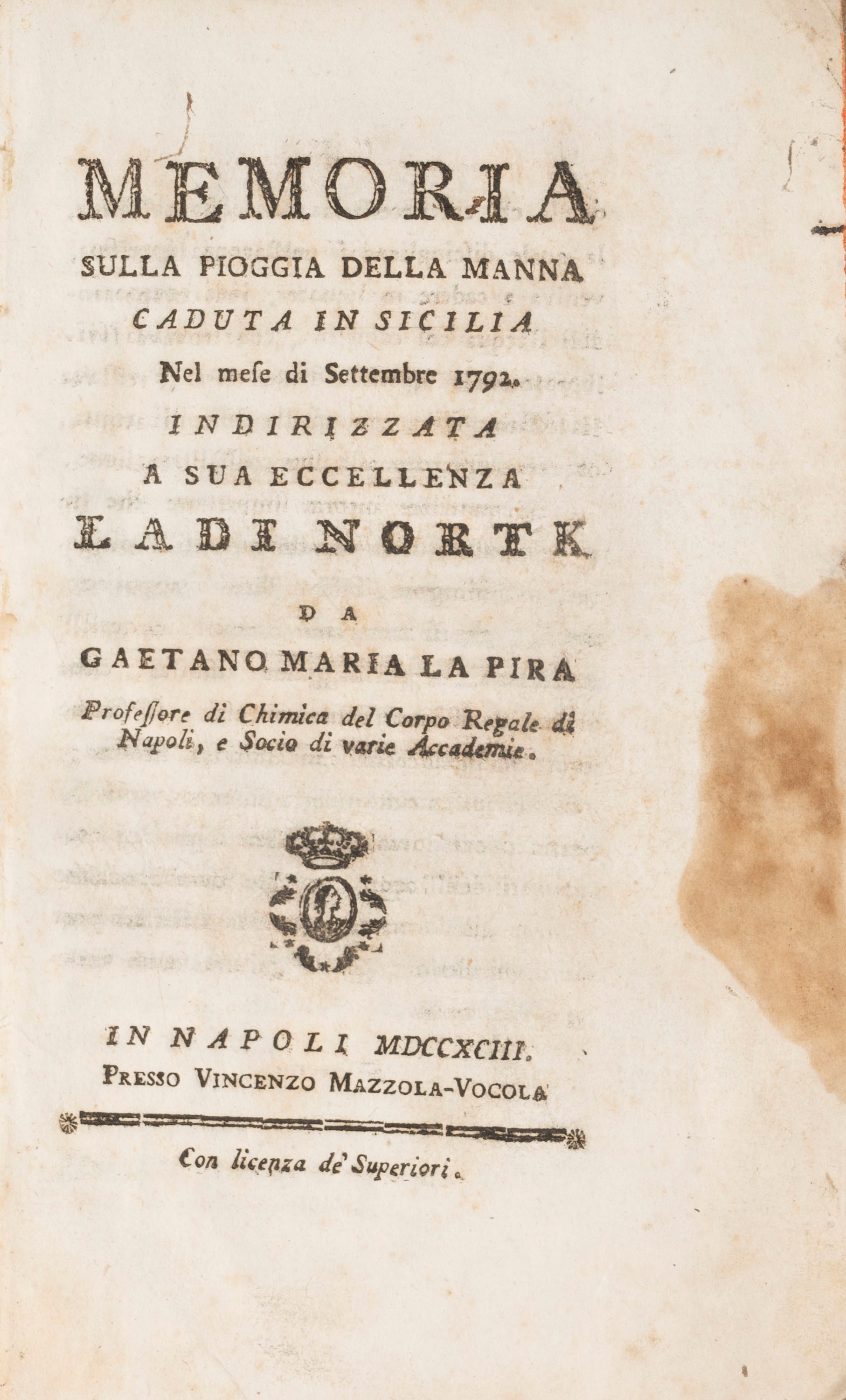 Gaetano Maria la Pira - Memoria sulla pioggia della manna caduta in Sicilia nel mese di settembre...