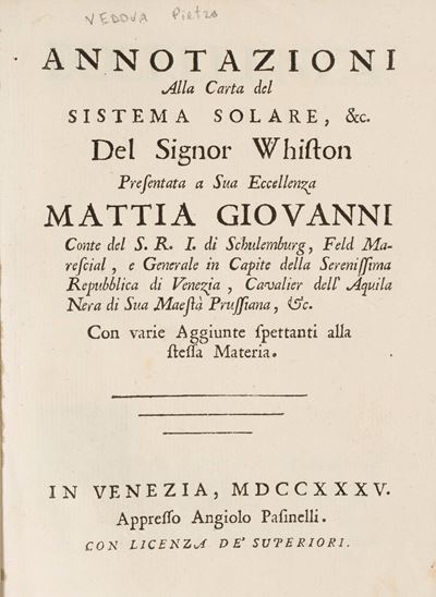 Annotazioni alla carta del sistema solare, 1735
