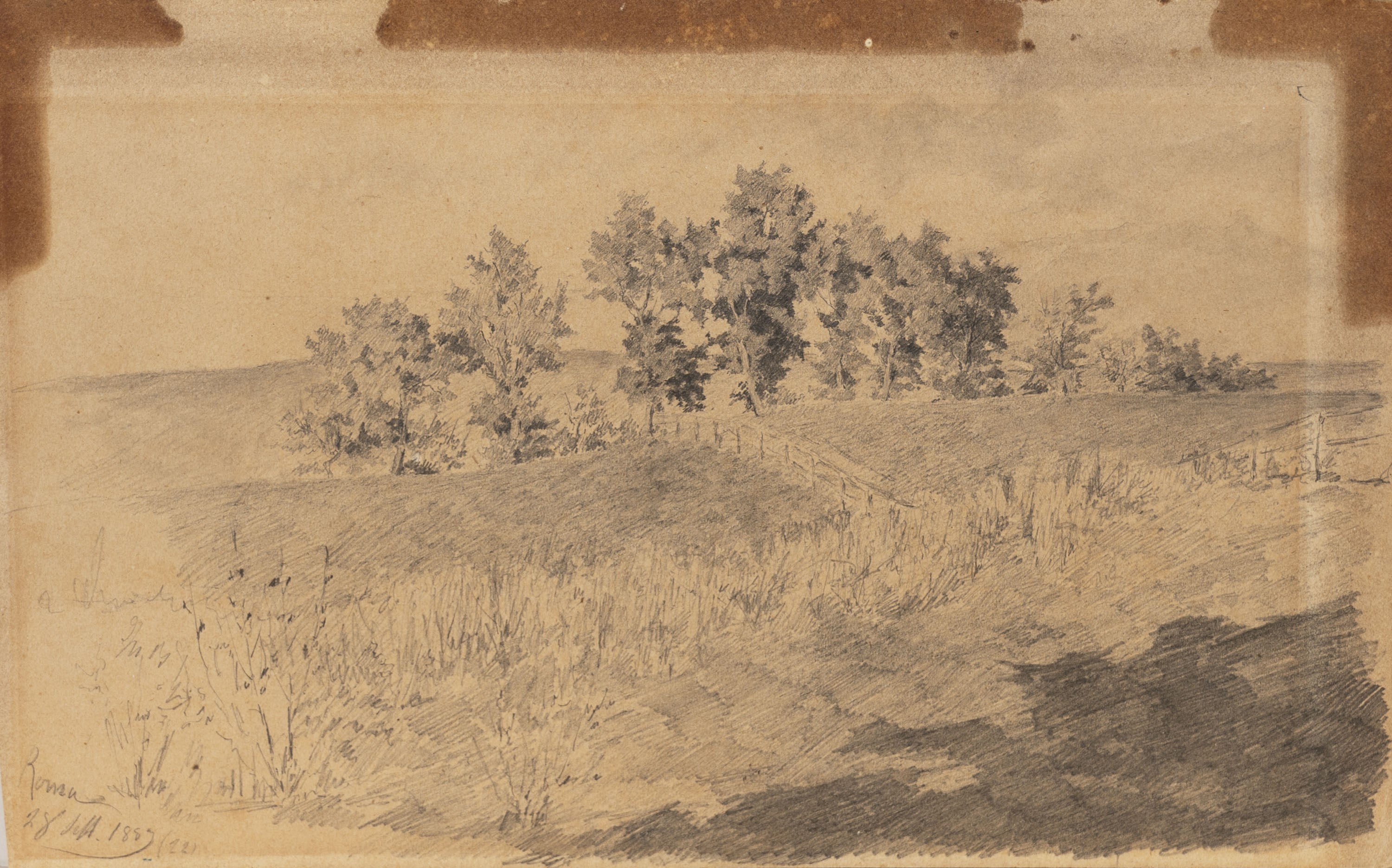 Lotto di tre disegni raffiguranti paesaggi