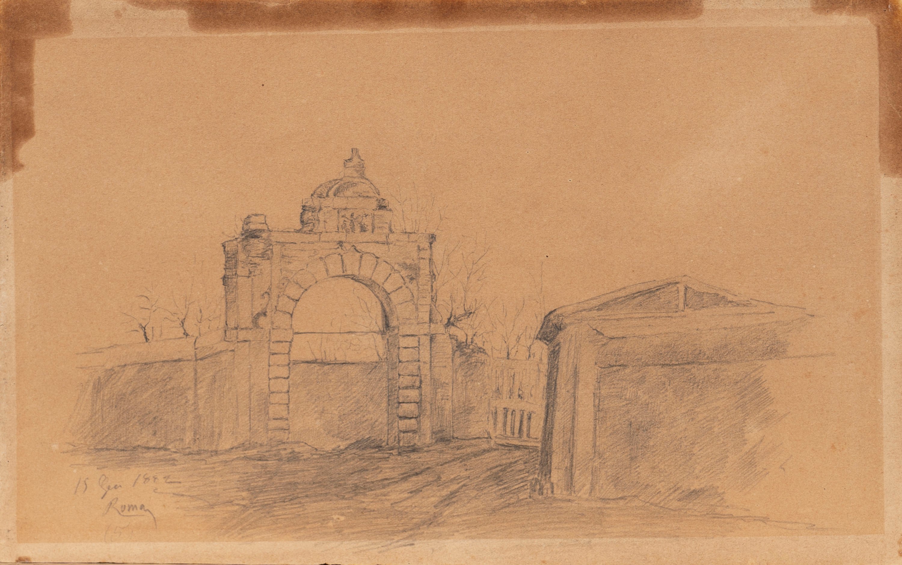 Lotto di tre disegni raffiguranti paesaggi