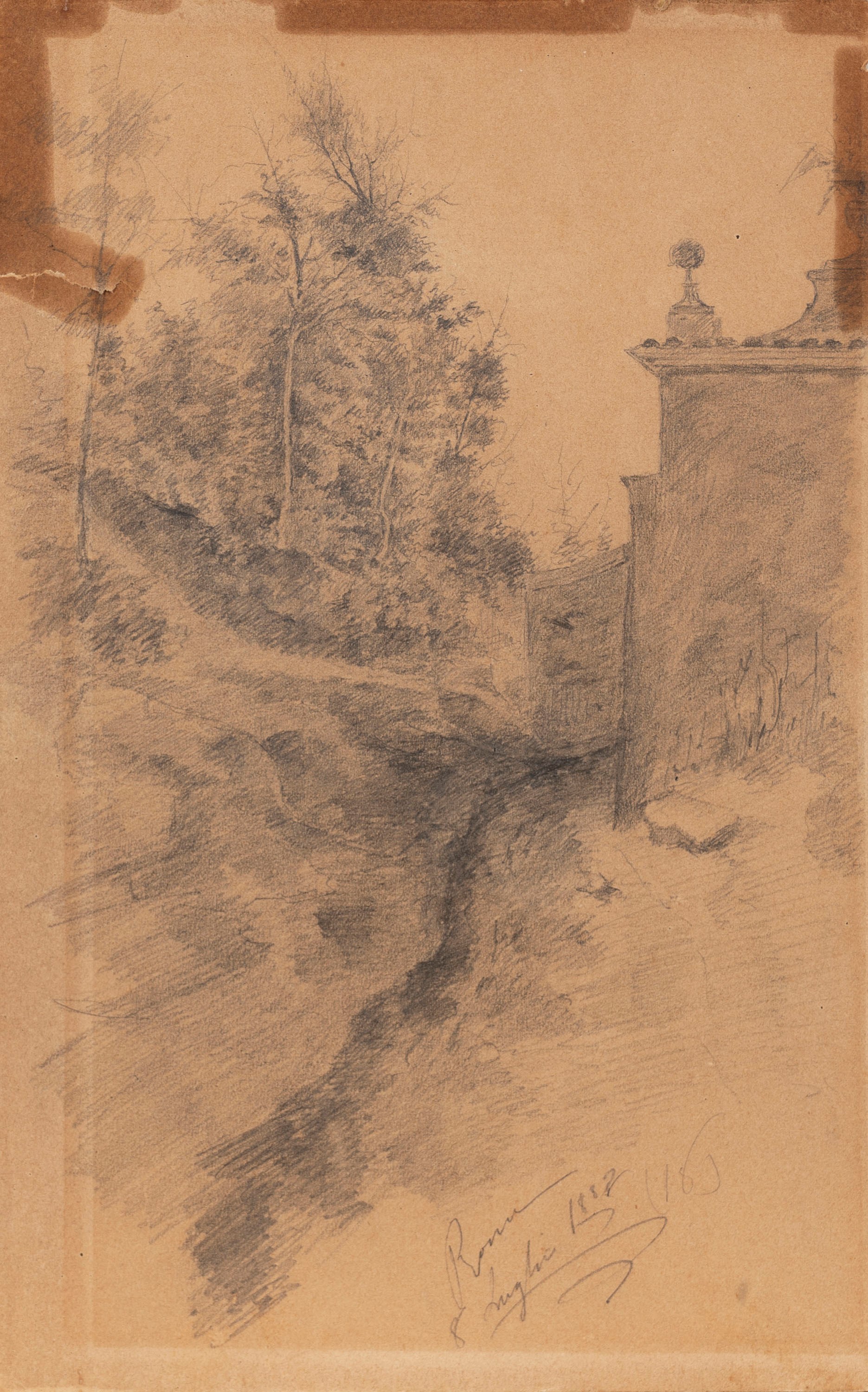 Lotto di tre disegni raffiguranti paesaggi