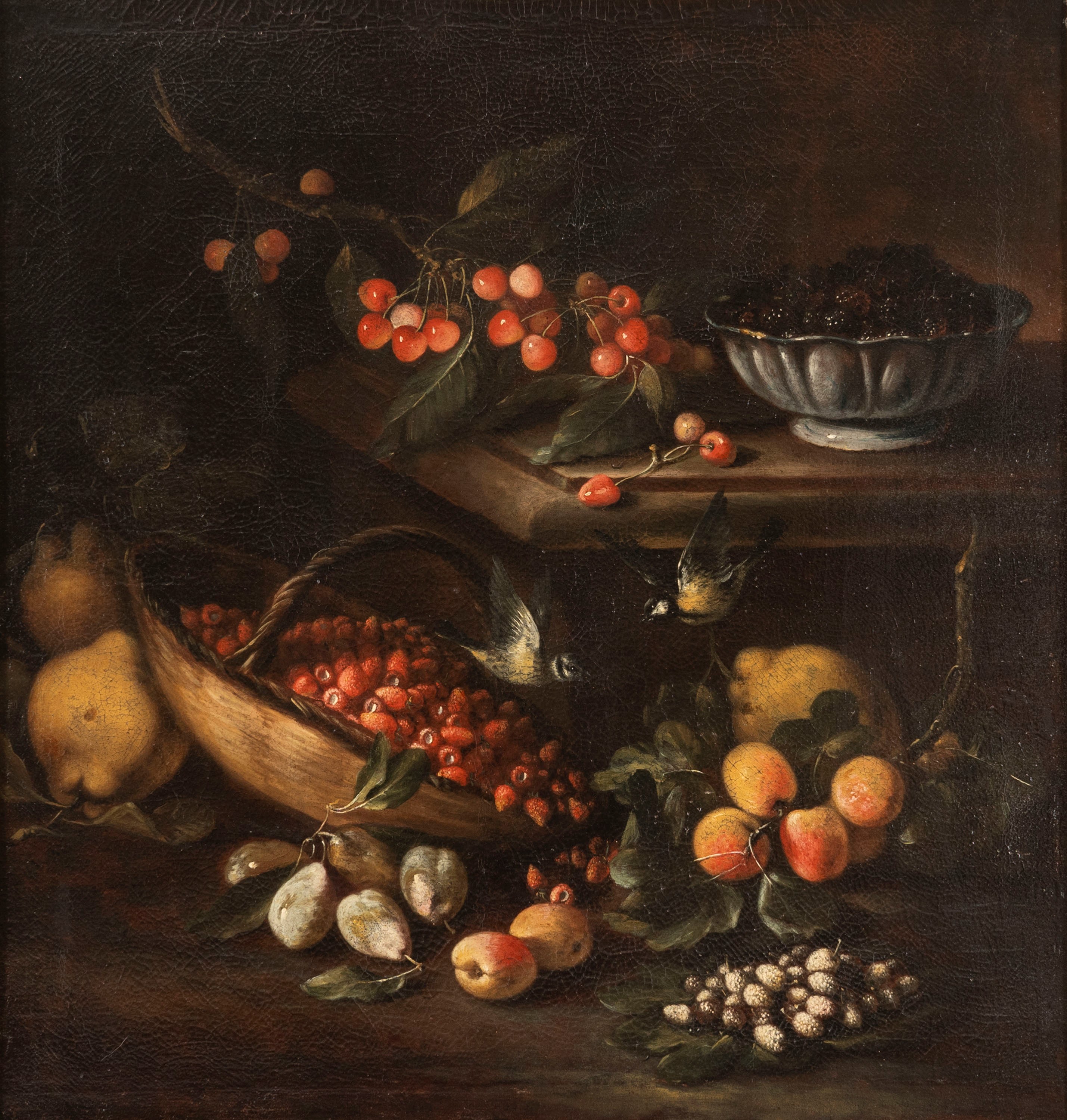 Scuola Lombarda, Secolo XVII - Autore sconosciuto, Coppia di nature morte en plein air, olio su t...