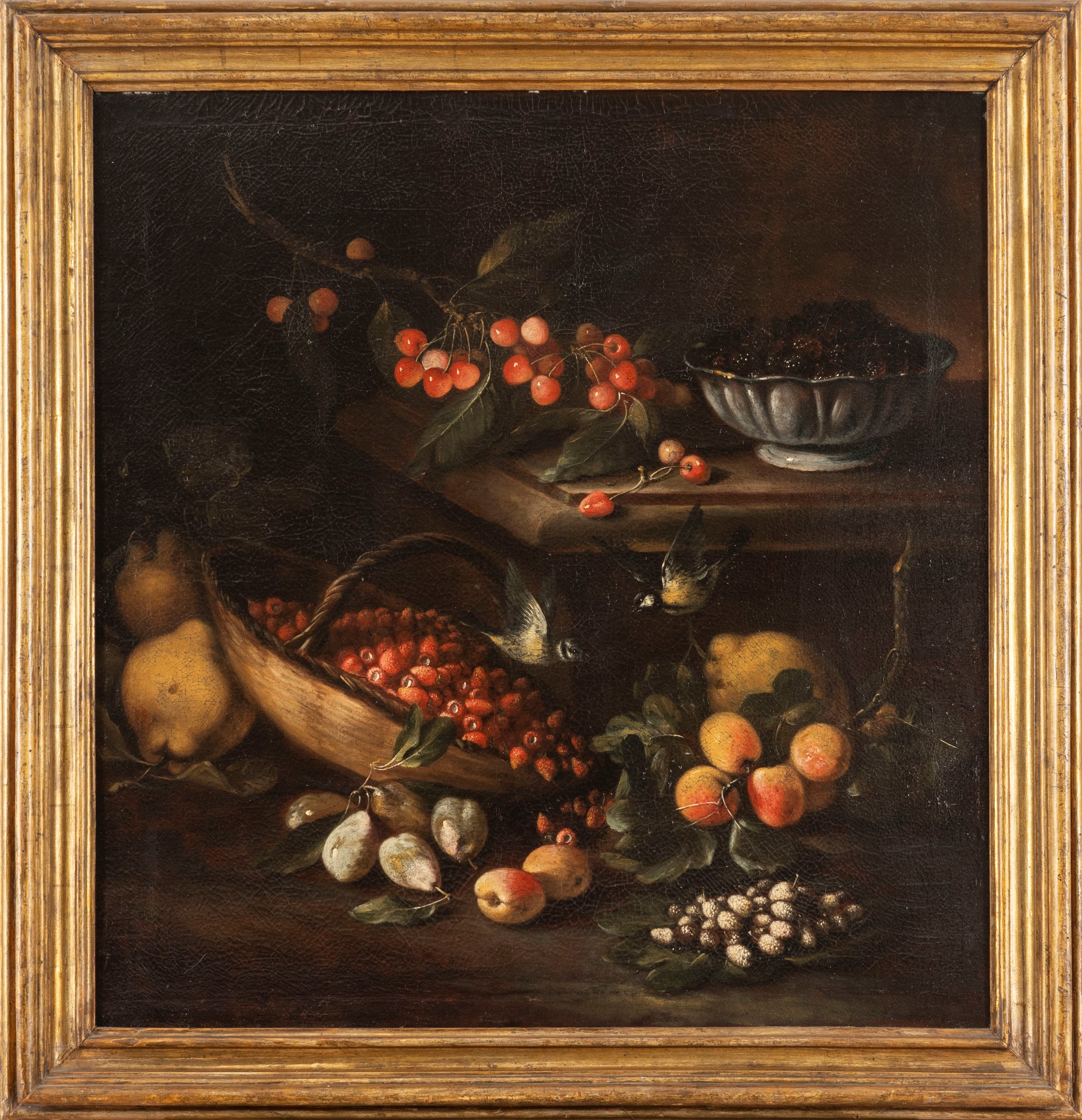 Scuola Lombarda, Secolo XVII - Autore sconosciuto, Coppia di nature morte en plein air, olio su t...
