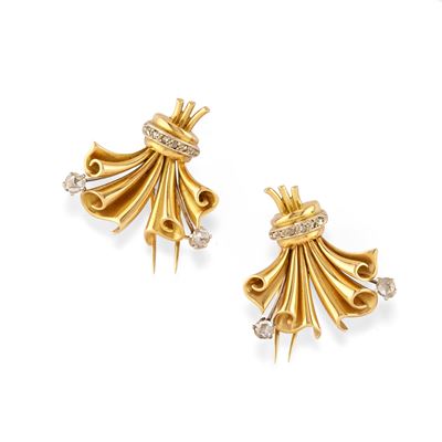 Spille, coppia in oro bicolore 18k con diamanti taglio rosa
