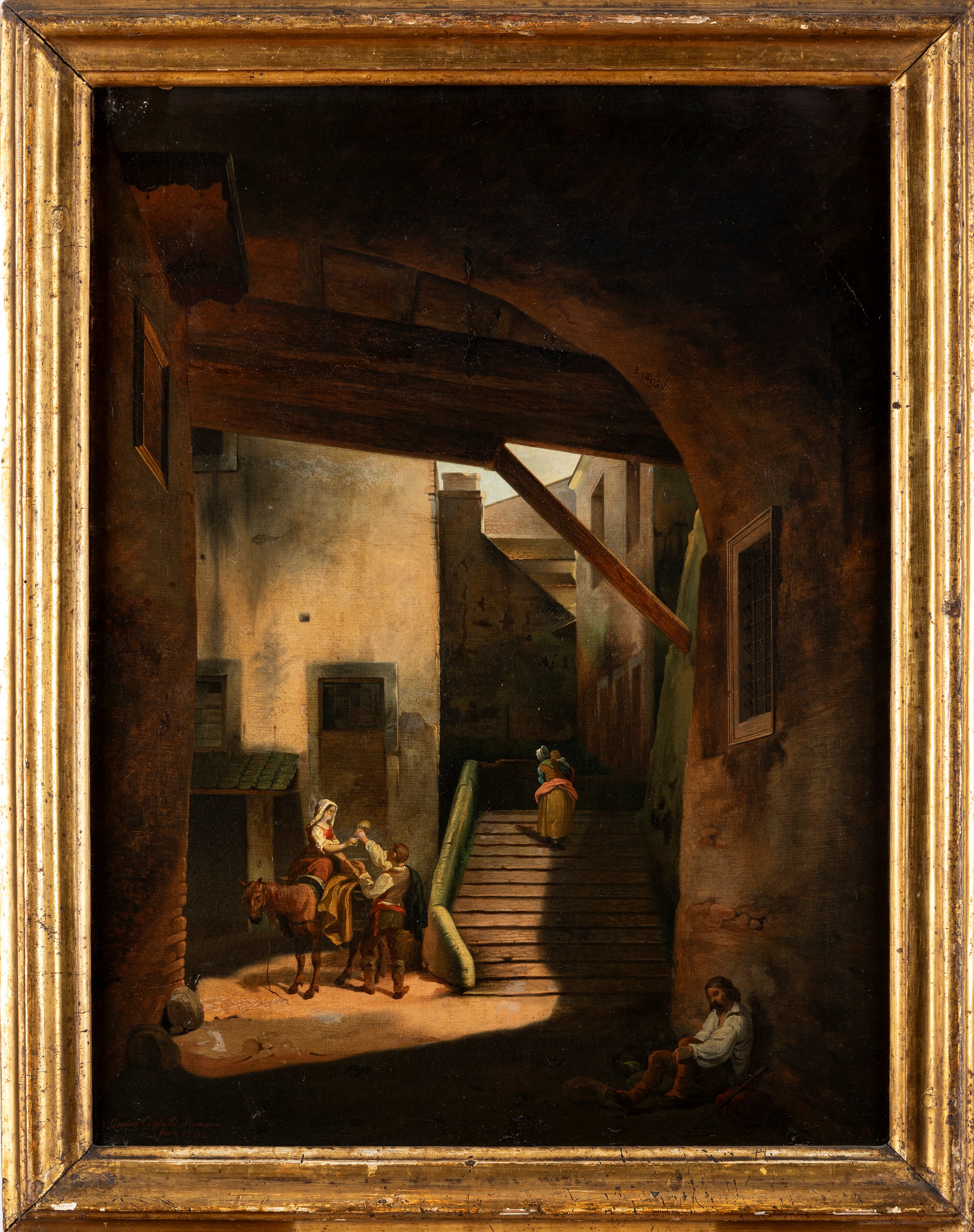 Cesare Coghetti - Scena popolare, olio su tela