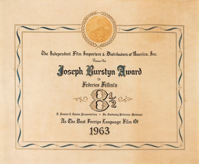 Parigini, Diploma su pergamena con ritratto di Federico Fellini, 1971