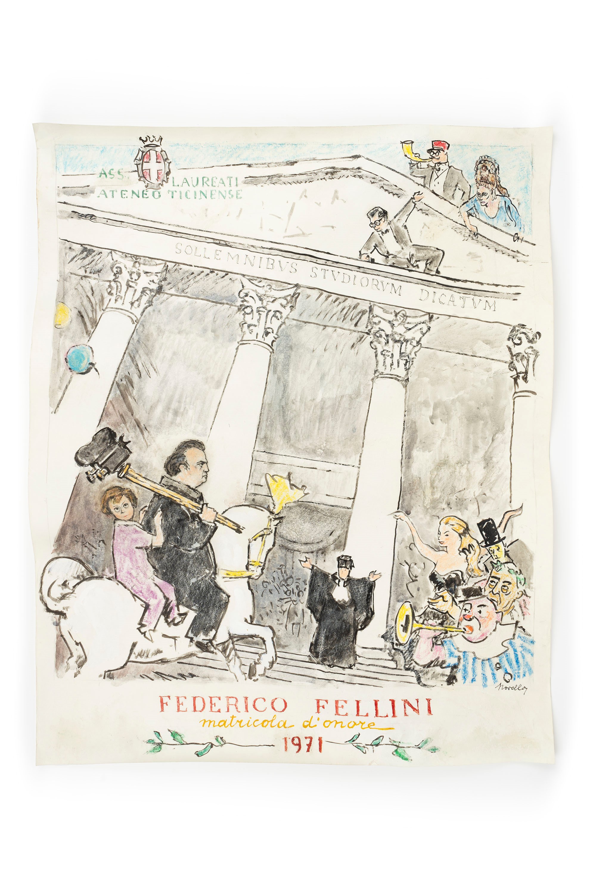 Parigini, Diploma su pergamena con ritratto di Federico Fellini, 1971