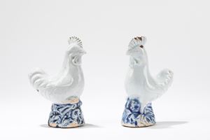 Pair of stoneware roosters