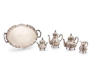 Silver tea and coffee service with tray