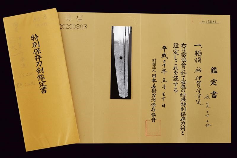 Wakizashi in Shirasaya, Mei: Iga No Kami Kinmichi (shodai)