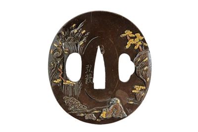 Tsuba in Shibuichi, Mei: Hirochika