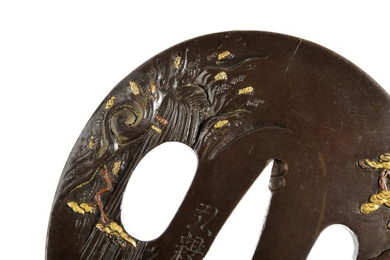 Tsuba in Shibuichi, Mei: Hirochika