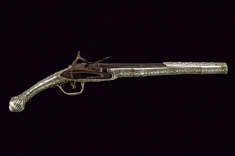 Pistola alla Morlacca a Pietra Focaia con Fornimenti in Argento