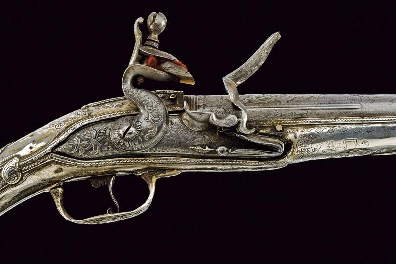 Rara Pistola a Pietra Focaia in Argento