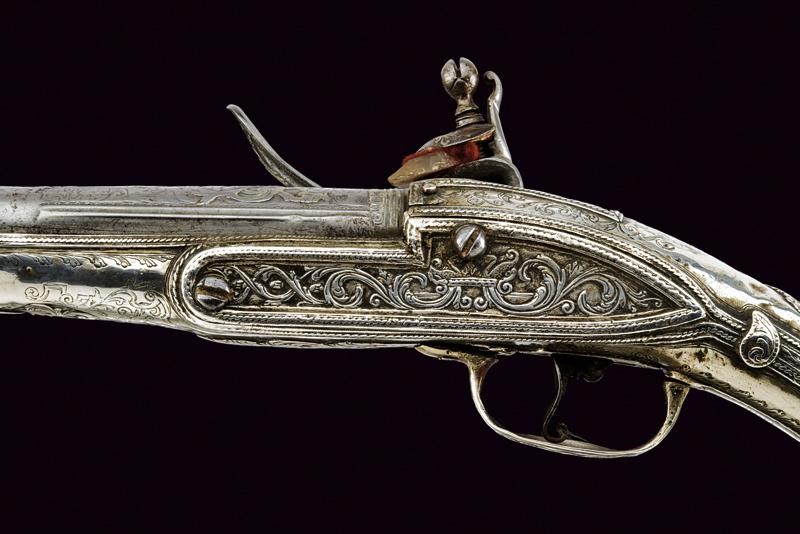 Rara Pistola a Pietra Focaia in Argento