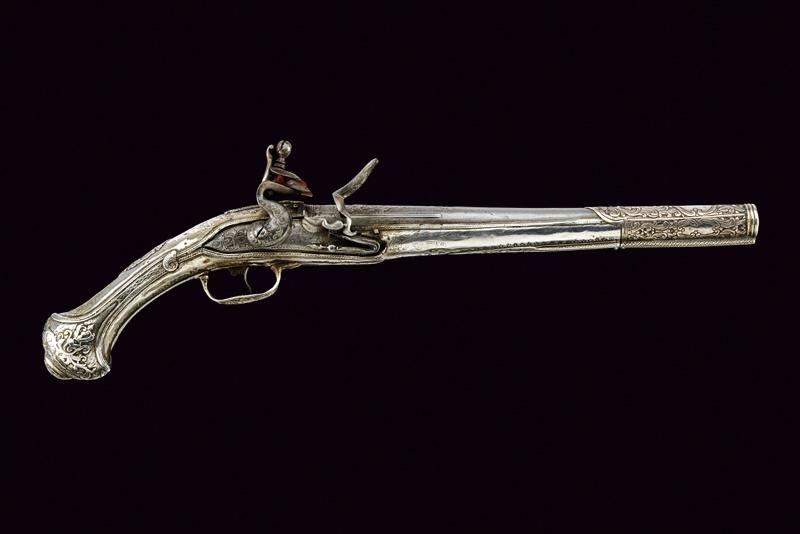 Rara Pistola a Pietra Focaia in Argento