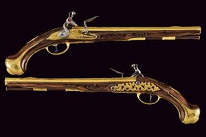 A rare pair of flintlock pistols by Daniel Thiermay from the property of the Duke of Wurttemberg
