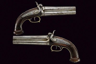 Paio di Rare Pistole a Luminello a Canne Sovrapposte per il Mercato Orientale