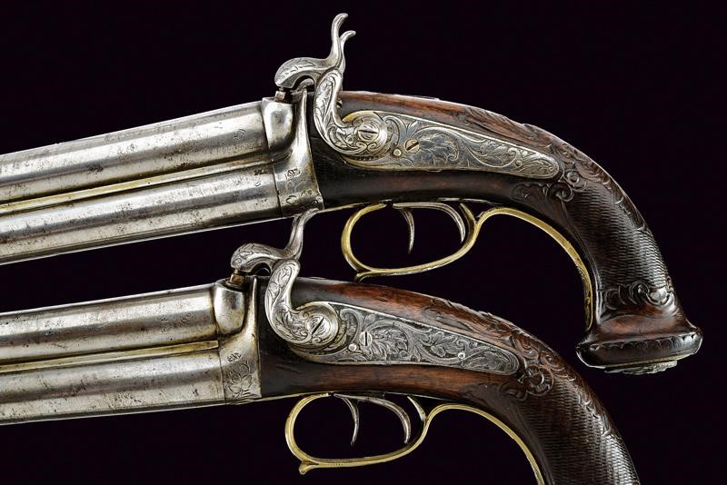 Paio di Rare Pistole a Luminello a Canne Sovrapposte per il Mercato Orientale