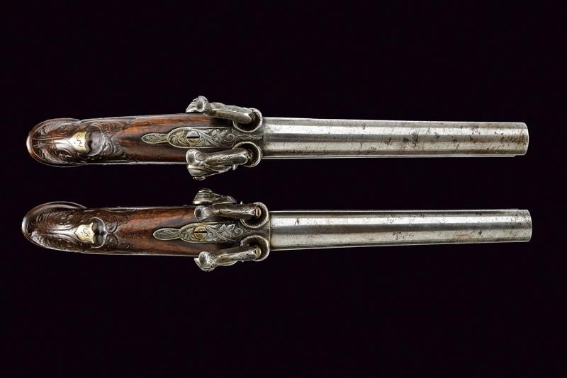 Paio di Rare Pistole a Luminello a Canne Sovrapposte per il Mercato Orientale