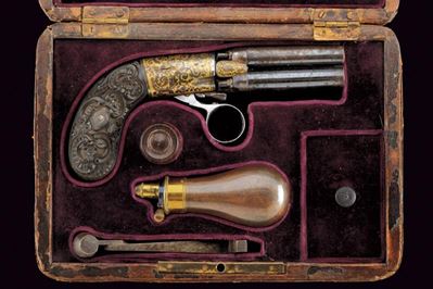 Raro Pepperbox Revolver a Luminello in Cassetta