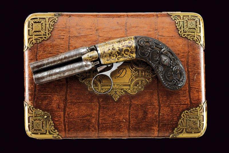Raro Pepperbox Revolver a Luminello in Cassetta